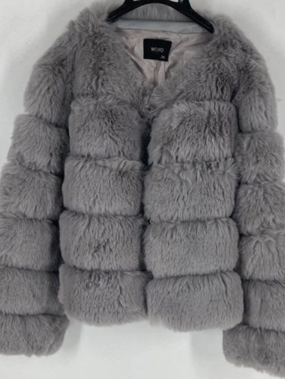 WOWO Light Gray Faux Fur Coat Plush Teddy Jacket Women's Plus Size 2XL NWOT